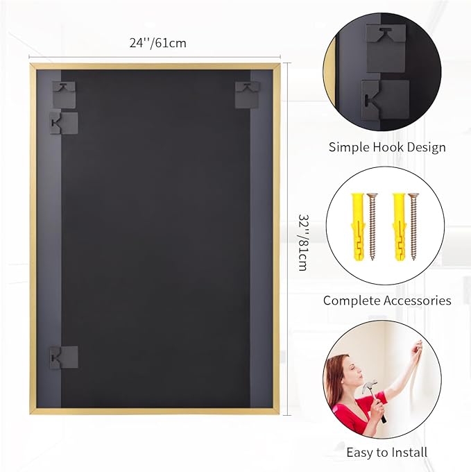 Koonmi Gold Rectangle Wall Mirror, 24x32 Inch Bathroom Mirror, Aluminum Frame - Image 5