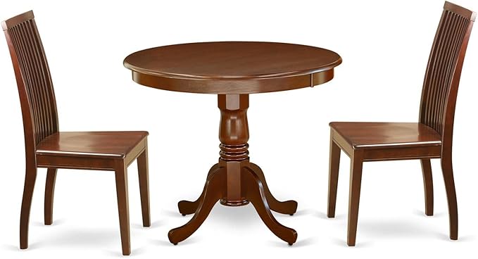 East West Furniture ANIP3-MAH-W 3 Piece Dining Set Contains a Round Dining Room by EastWestFurniture