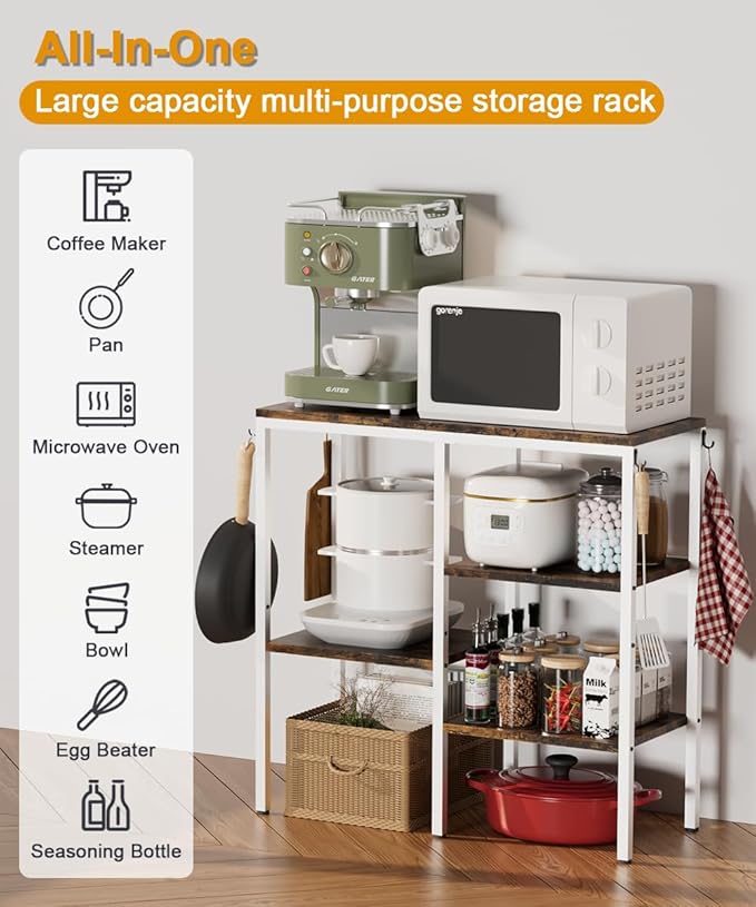 Artibear 4-Tier Kitchen Microwave Oven Stand, Adjustable Coffee Bar Station - Image 2