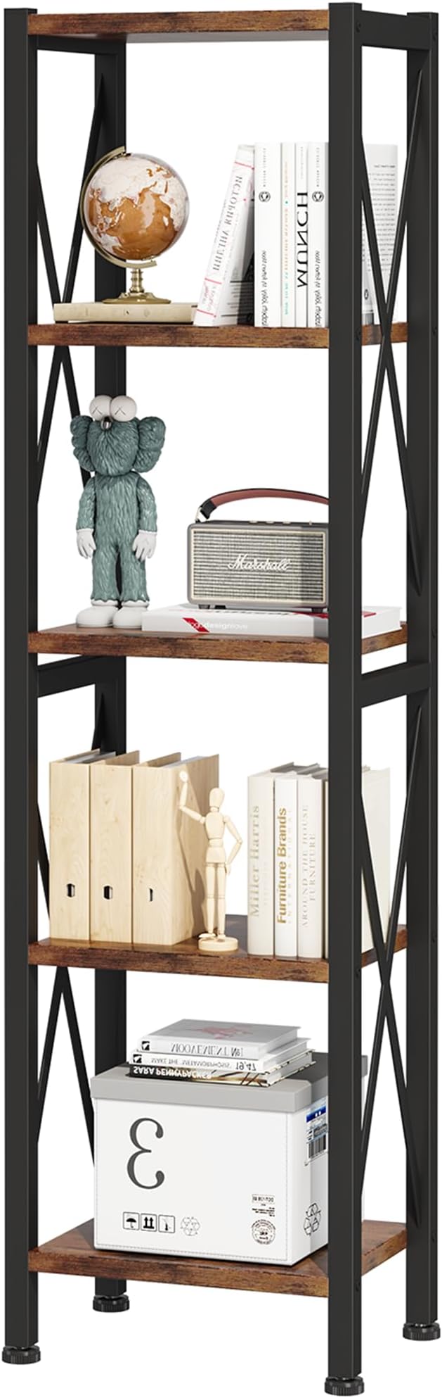 Homeiju 5-Tier Narrow Bookshelf, Ladder Bookshelf, Tall Bookshelf by Homeiju