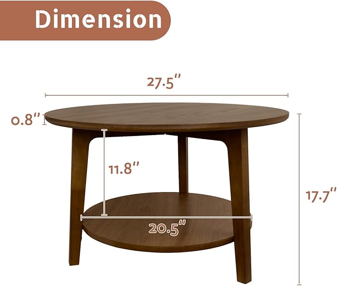2-Tier Round Coffee Table Wood Nesting Side Table - Image 3
