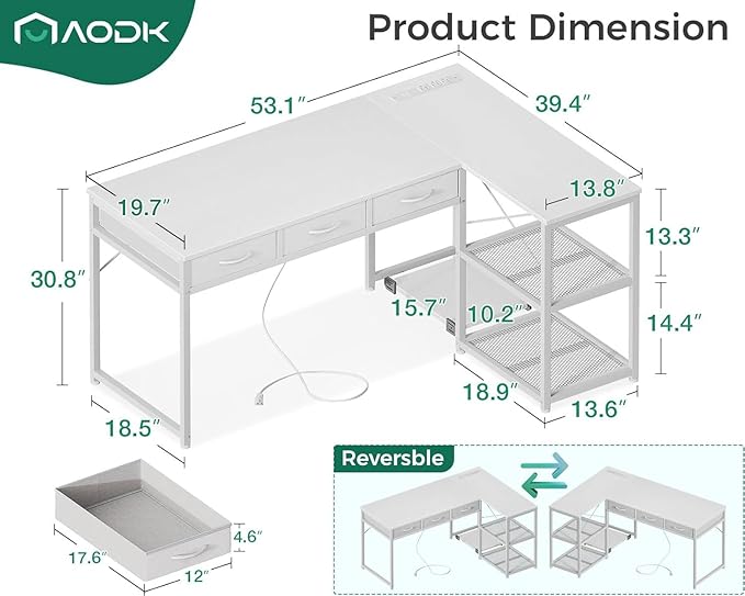 AODK 53 Inch L Shaped Computer Desk - Image 3