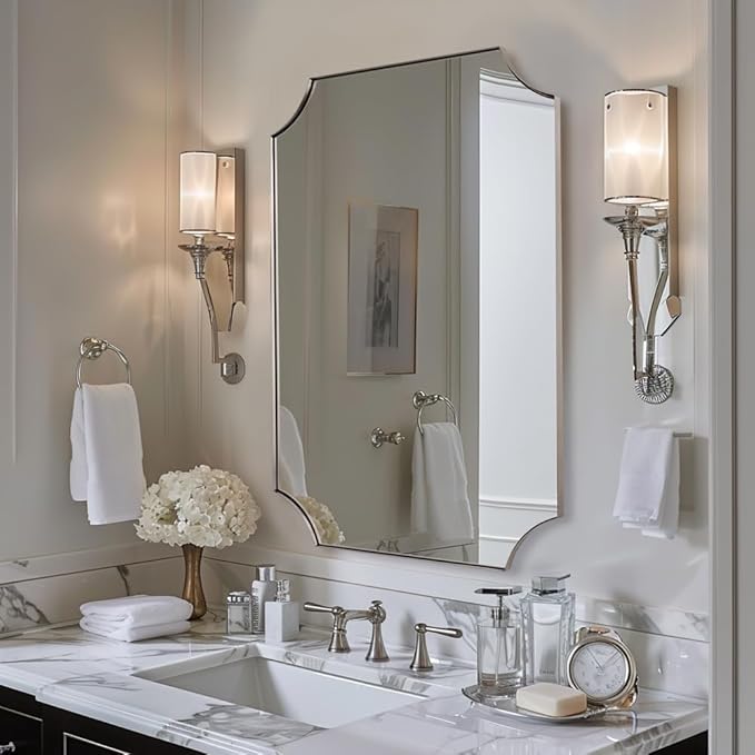 ANDY STAR Brushed Nickel Mirror 24x32 Inch, Scalloped Bathroom Mirror, - Image 4