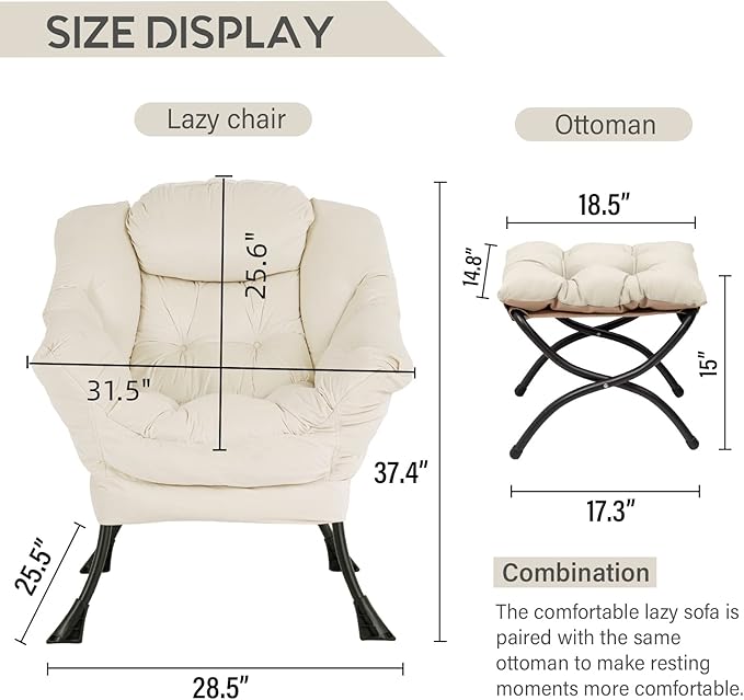 LITA Lazy Chair with Ottoman, Accent Contemporary Lounge Single Leisure - Image 3