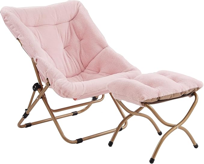 Tiita Folded Chair with Ottoman, Soft Faux Fur Oversized Folding Accent Chair by TiitaHome