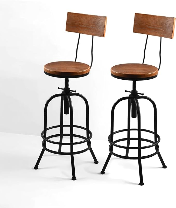 LOKKHAN Industrial Bar Stool-26-32 Inch Adjustable Swivel Round Wood Metal - Image 10