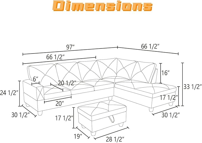 L Shaped Sectional Couch with Otttoman, Apartments, Dark Grey - Image 2