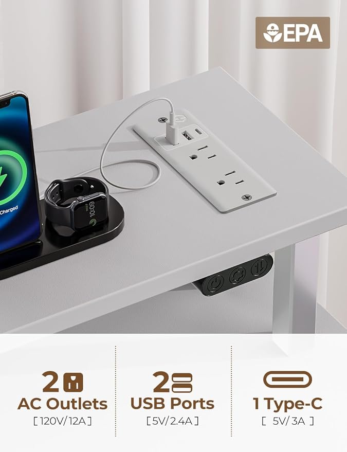 Seventable Computer Desk with Power Outlets & LED Light, 55 inch Home Office - Image 7