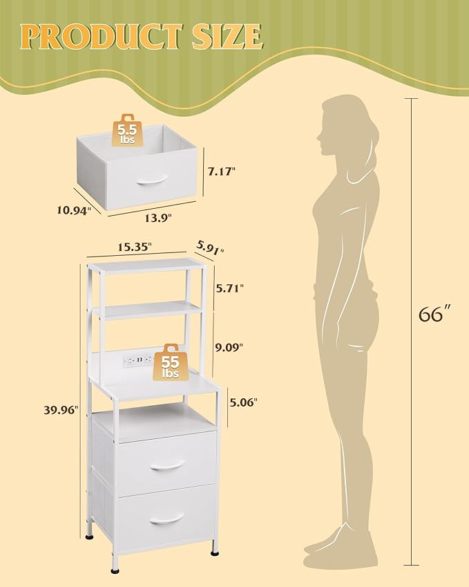 WLIVE Nightstand Set of 2 with Charging Station, LED Night Stands with 2 Fabric - Image 3