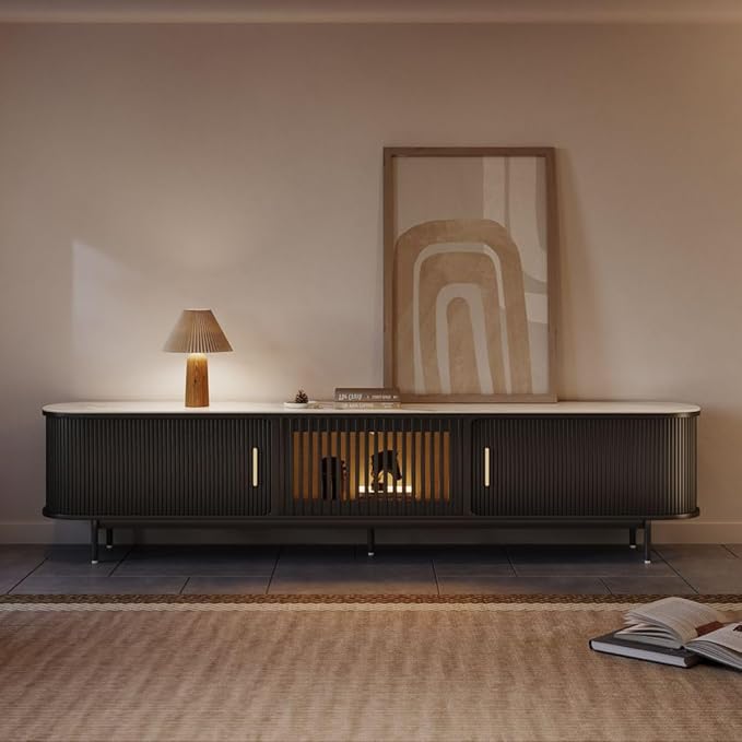 POVISON Fully-Assembled Mid Century Modern Black TV Stand - Image 2