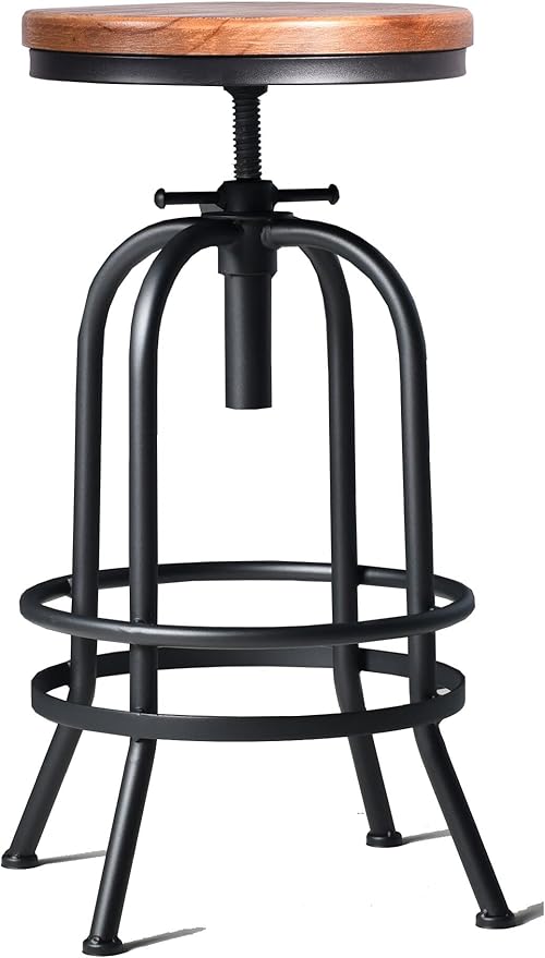 Diwhy Industrial Bar Stool-26-32 Inch Adjustable Swivel Metal Wood Seat Stool - Image 5