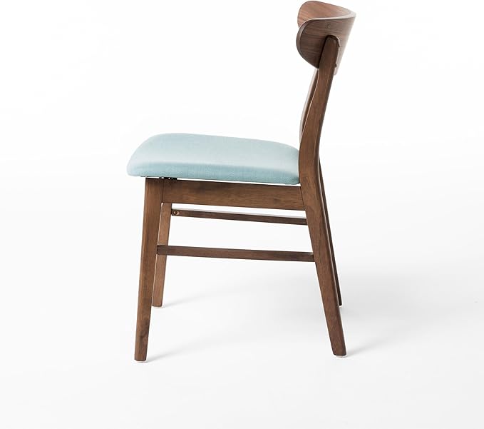Set of 2 Solid Wood Dining Chairs, Fabric Upholstered Seat Mid-Century Modern - Image 8