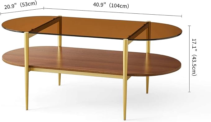 Oval Glass Coffee Table, Mid-Century Modern Design, L41 x W21 x H17 inch - Image 2