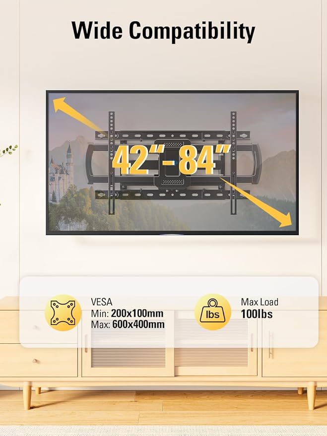 Mounting Dream TV Wall Mount for Most 42-84 Inch TVs, Full Motion Wall Mount - Image 7