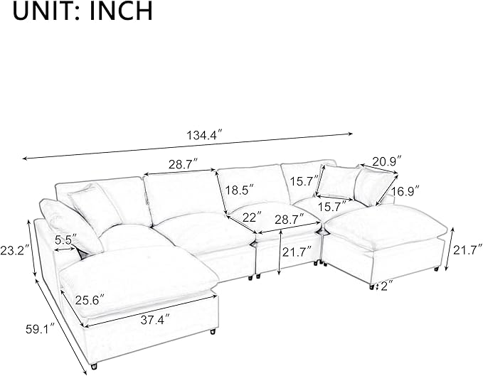 134.4 Inch U-Shaped Oversized Upholstered Sectional Sofa - Image 2