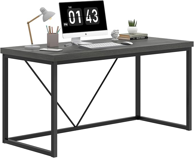 EXCEFUR Modern Home Office Desk, Wood and Metal Computer Desk, Industrial - Image 8