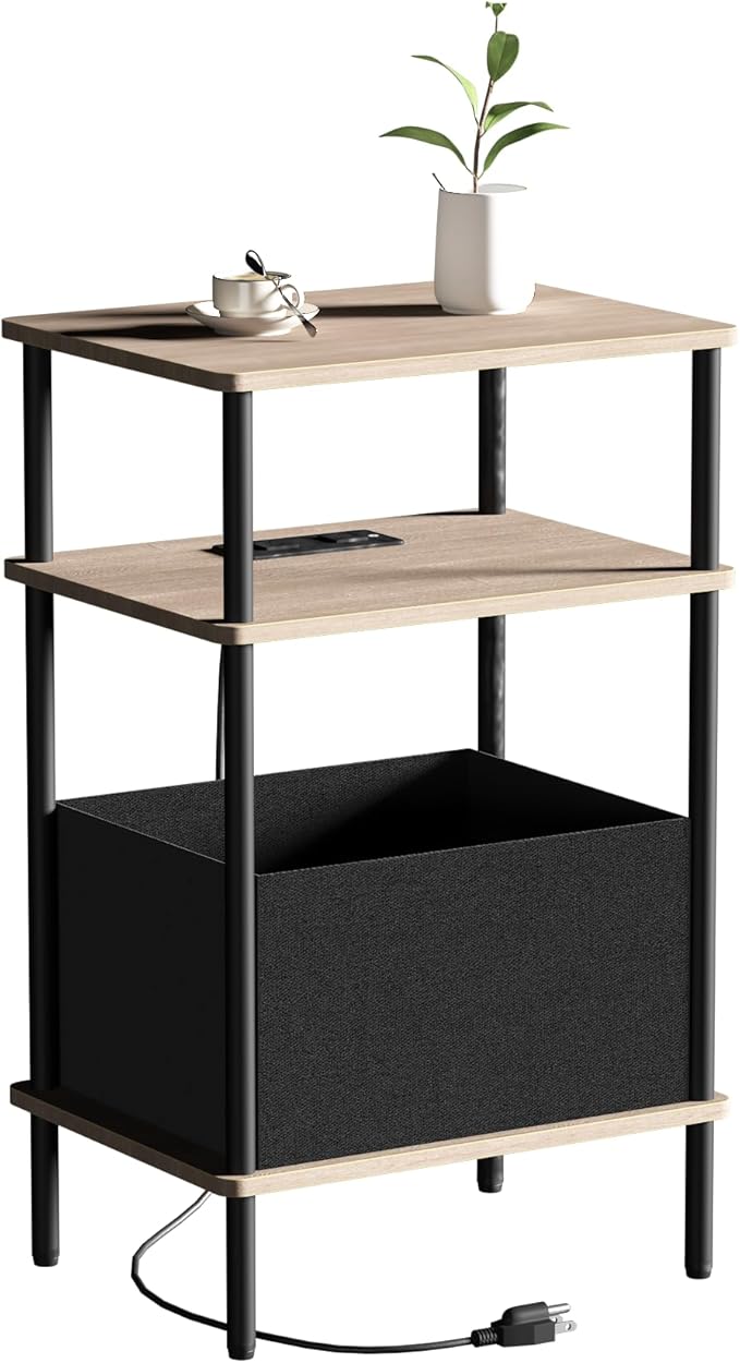Small Side Table with Charging Station, End Table by Unknown