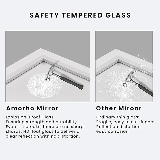 Amorho Bathroom Mirror, 48X32 Inch White Thick Metal Framed Wall Mirrors - Image 4