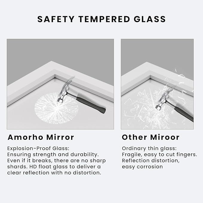 Amorho Bathroom Mirror, 40x36 Inch White Thick Metal Framed Wall Mirrors - Image 4