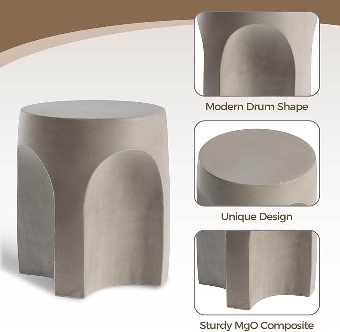 COSIEST Set of 2 Concrete Side Table Drum Shape, 2 Pieces Outdoor Side Table - Image 4