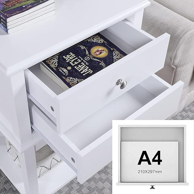 conifferism White Nightstand 2 Drawers and Storage Shelf, Contemporary Modern - Image 9