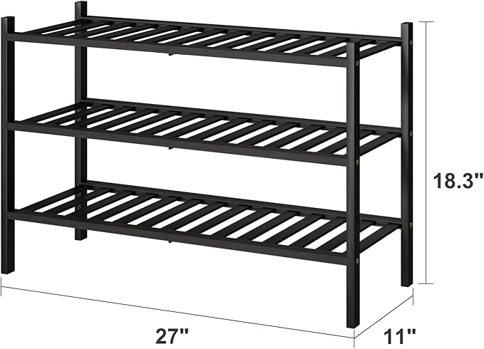 3-Tier Black Bamboo Shoe Rack for Entryway, Stackable | Foldable | Natural - Image 2
