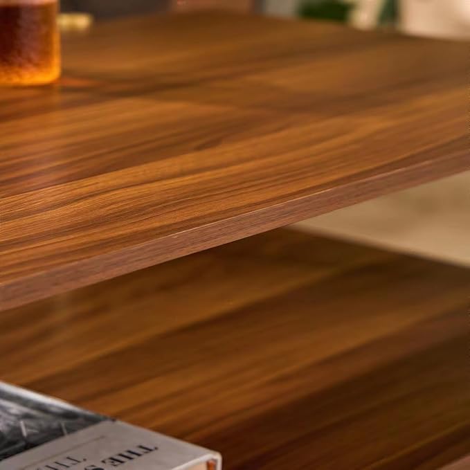 Shrine Rectangle Coffee Table, Mid-Century Modern Design, Two-Tier Walnut MDF - Image 8