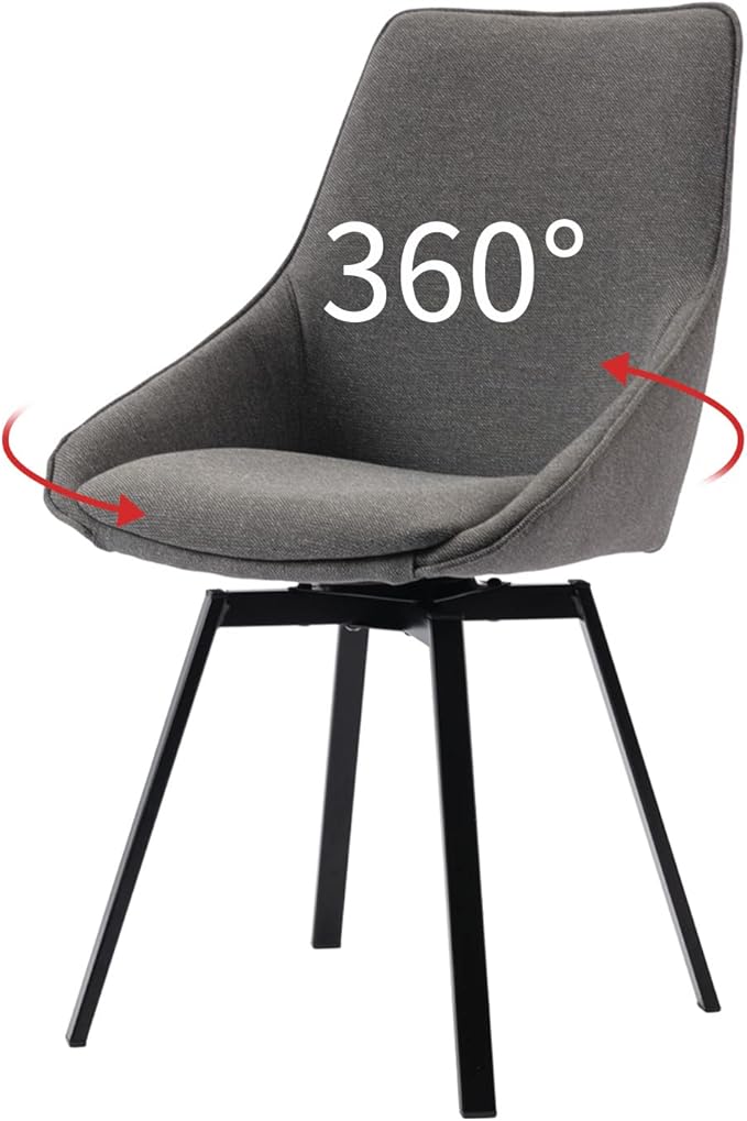 Dining Chairs Set of 2 Dark Grey Living Room Chairs Fabric Upholstered Kitchen - Image 6