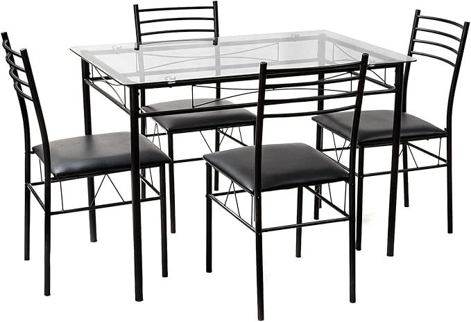 VECELO 5-Piece Kitchen Dining Table Set, Glasses Tabletop & Heavy-Duty Metel - Image 8