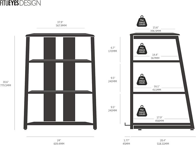 FITUEYES Design 4-Tier AV Media Stand Corner Shelf Stand Wooden Corner Shelves - Image 3