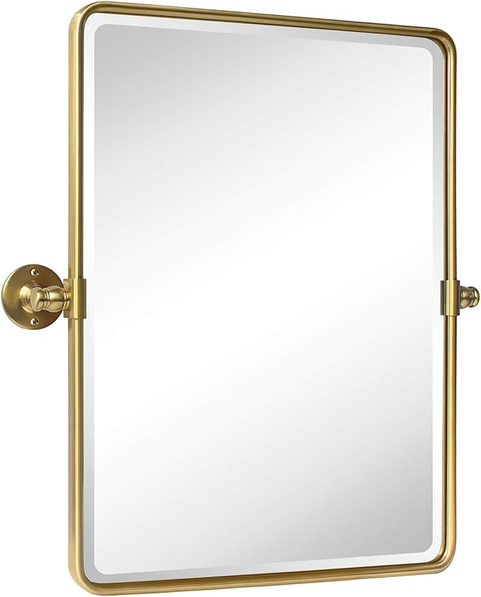TEHOME 20 x 24 inch Farmhouse Gold Metal Framed Pivot Rectangle Bathroom Mirror by TEHOME