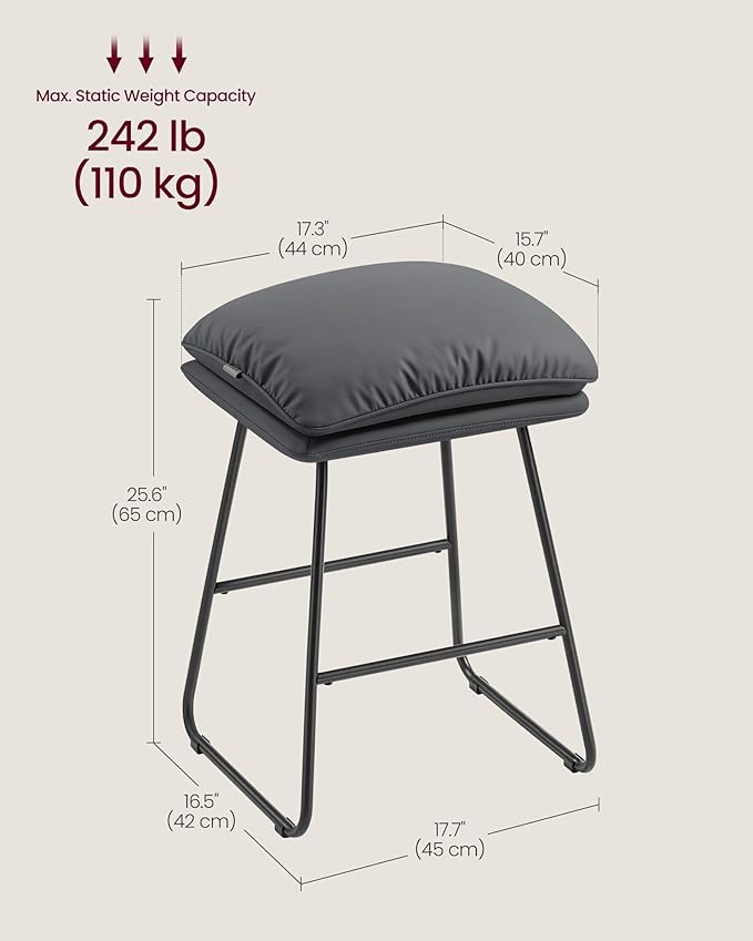 VASAGLE Bar Stools Set of 2, Counter Height Bar Stools, Leather Counter Stools - Image 2