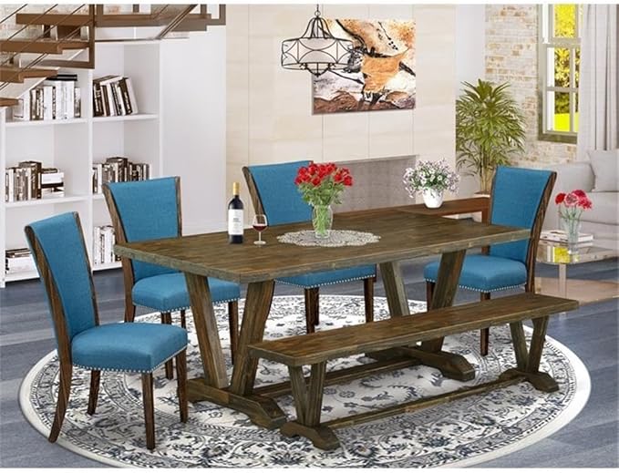 East West Furniture V777VE721-6 6 Piece Dining Table Set Contains a Rectangle - Image 2