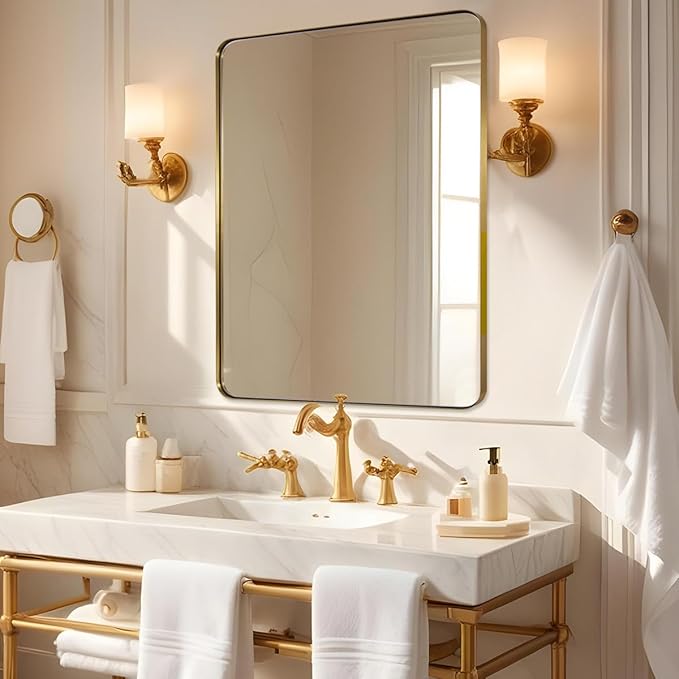 Brushed Gold Mirror 30"x36", Wall Mirror by Mirrorartmirror