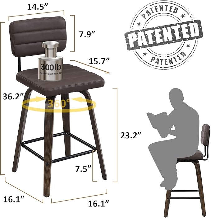 Counter Height Bar Stools Set of 2 Wood Swivel Bar Stools - Image 2