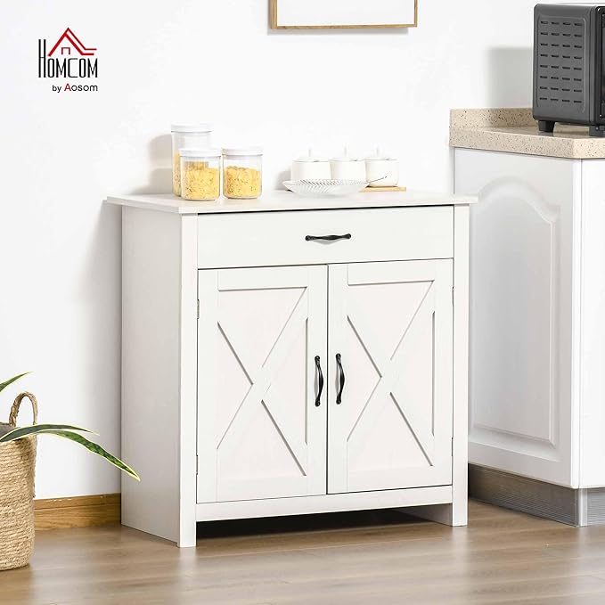 HOMCOM Farmhouse Sideboard Buffet Cabinet, Barn Door Coffee Bar Cabinet - Image 2