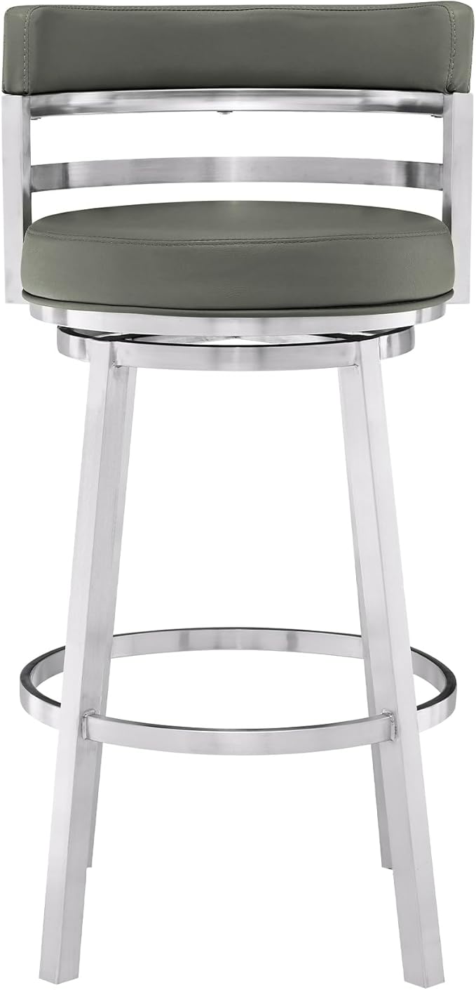 Armen Living Madrid 26" Counter Height Swivel Modern Gray Faux Leather and - Image 4