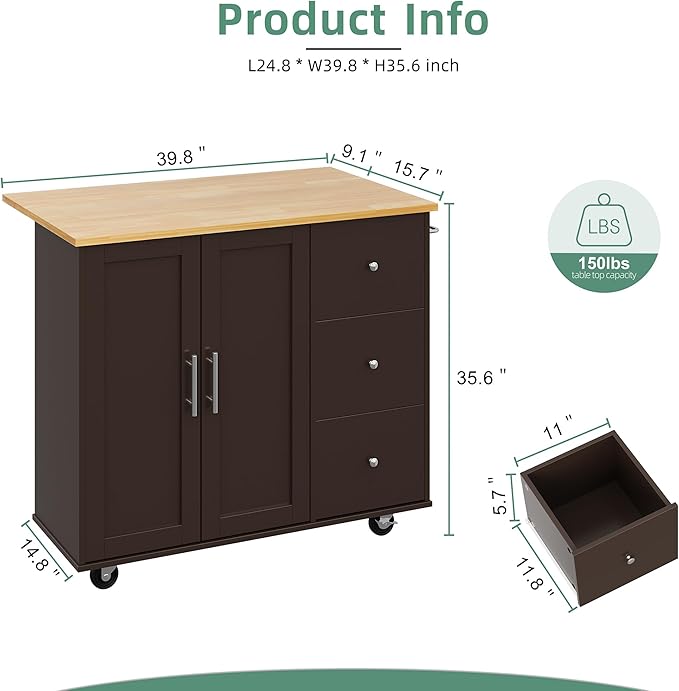 Shintenchi Rolling Kitchen Island Cart - Image 6