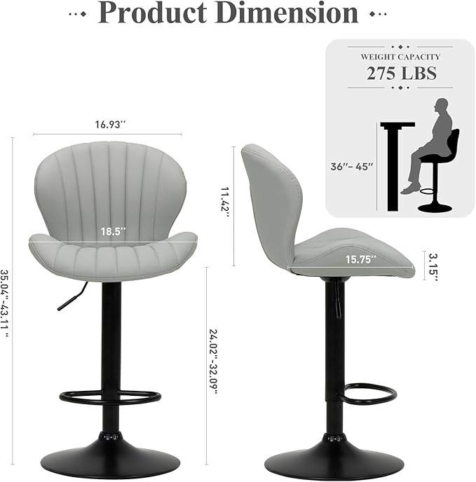 COLAMY Bar Stools Set of 2, Modern Swivel Bar Chairs, Adjustable Faux Leather - Image 2