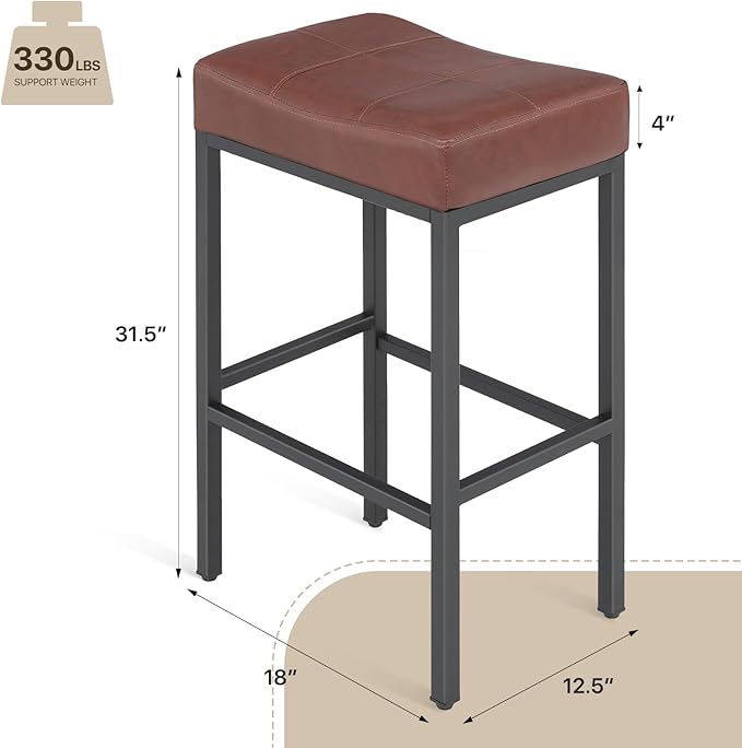 Athena Collection Counter Height Bar Stools Set of 2, 31.5 Inches Saddle Bar - Image 3