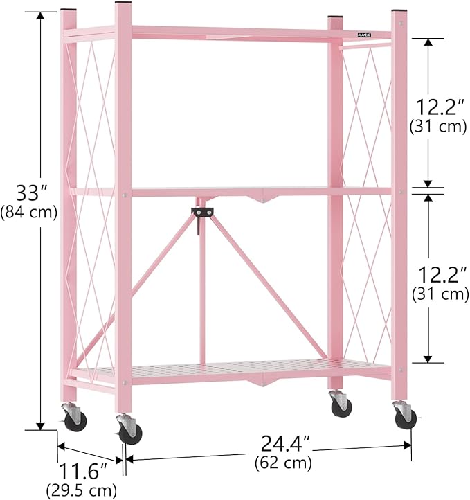 ALANNG Storage Shelves with Wheels, Bookshelf with Storage, No Assembly Metal - Image 3