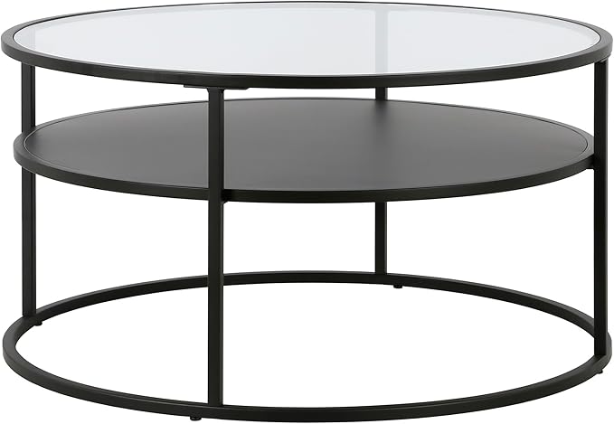 Ada 32" Wide Round Coffee Table in Blackened Bronze by HennHart