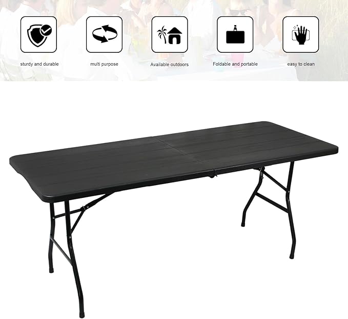 2-PCS 70.8" W X 29" D X 29" H - 6 ft Black Folding Table Heavy Duty Portable - Image 4