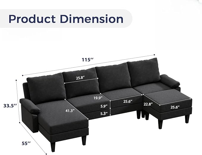 115 Inch U Shaped Sectional Couch - Image 2