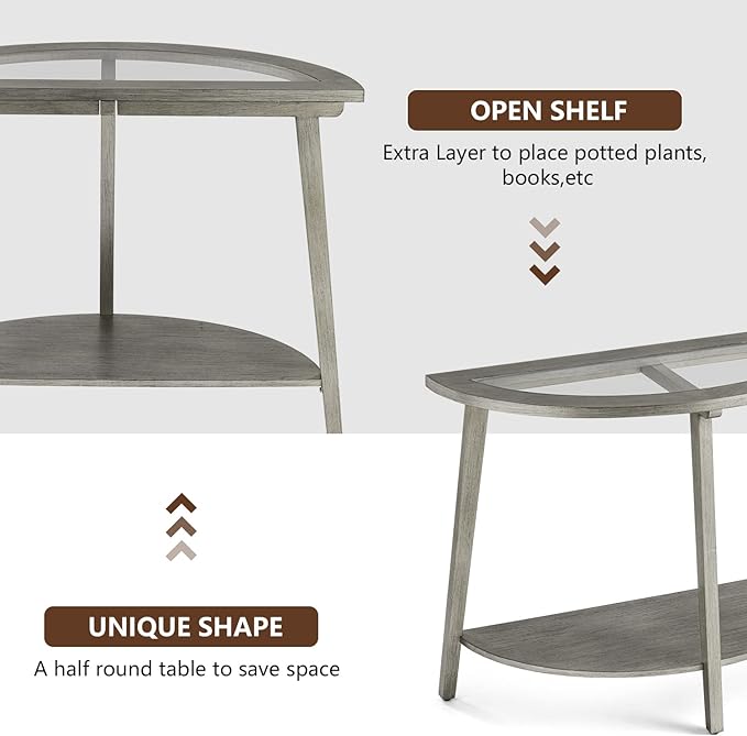 COSIEST 2-Tier Glass Console Table, Semi-Circular MDF Entryway Table - Image 5