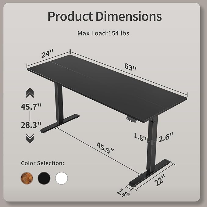 Agilestic Electric Standing Desk, Large 63 x 24 Inches Height Adjustable Desk - Image 3