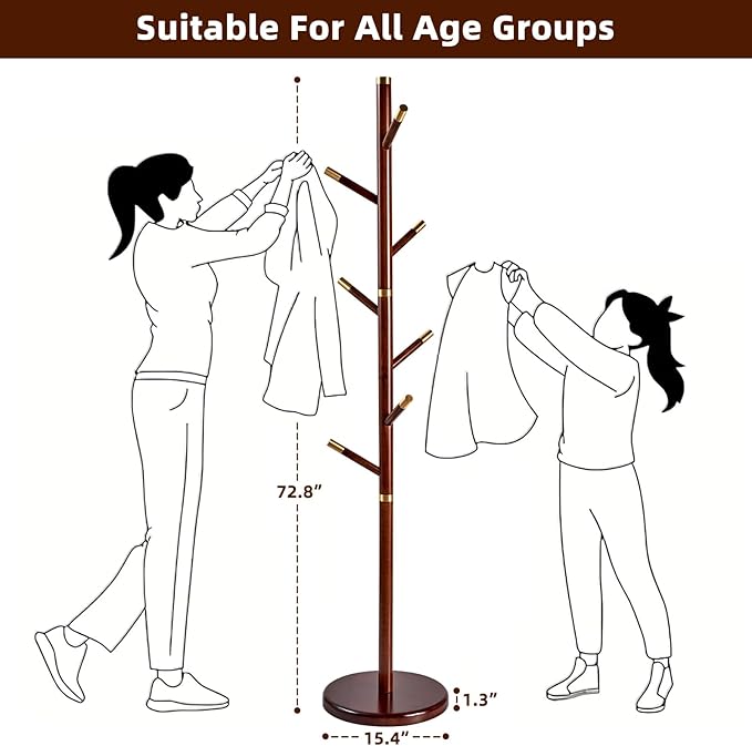 Uniclinens Coat Rack Freestanding Solid Wood Coat Tree Standing - Image 6