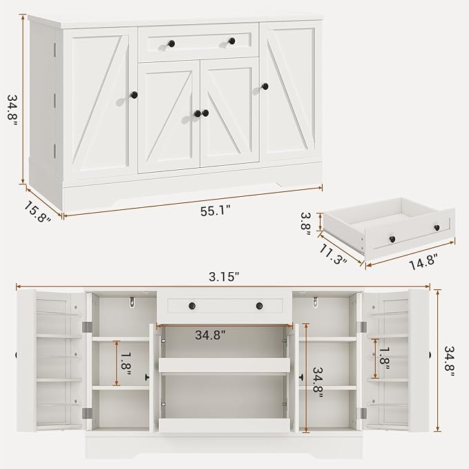 55" Buffet Cabinet with Storage, Kitchen Buffet Sideboard with Pull-Out Shelves - Image 2
