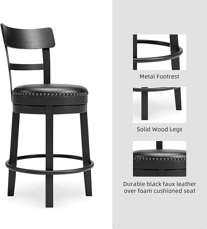 Signature Design by Ashley Valebeck Faux Leather Pub Height Swivel Barstool - Image 7