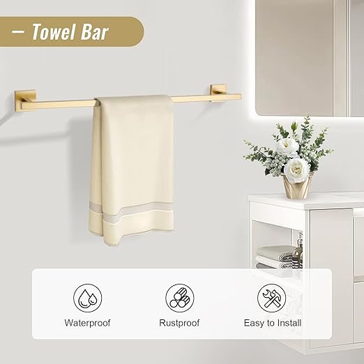 YACVCL Towel Bar Set 10-Piece Brushed Gold Bathroom Hardware Set, 23.6 Inch - Image 2